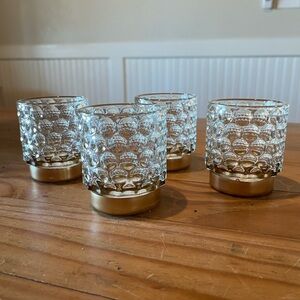Clear Bubble Glass Tea light/Votive Holders with Painted Gold Base Set of 4